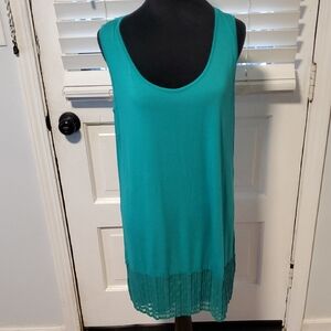 Teal Green Tank Top with Lace Detail